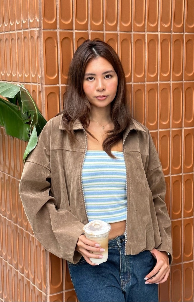 River Brown Suedette Bubble Hem Bomber Jacket — 5