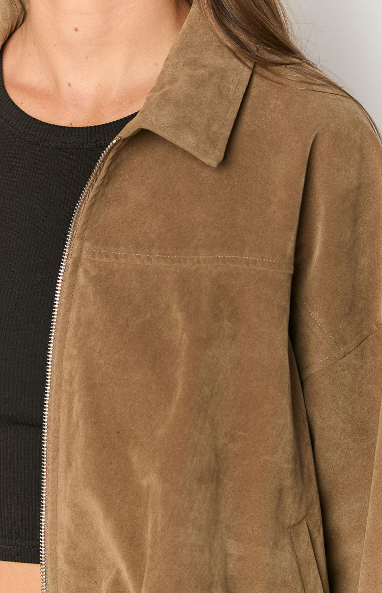 River Brown Suedette Bubble Hem Bomber Jacket — 12