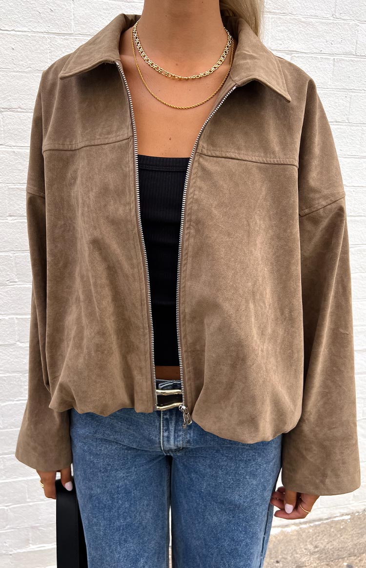 River Brown Suedette Bubble Hem Bomber Jacket — 13
