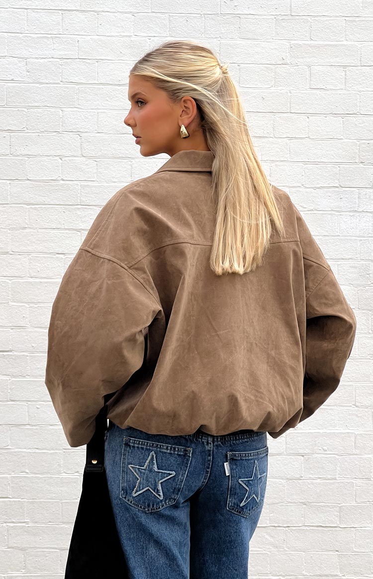 River Brown Suedette Bubble Hem Bomber Jacket — 16