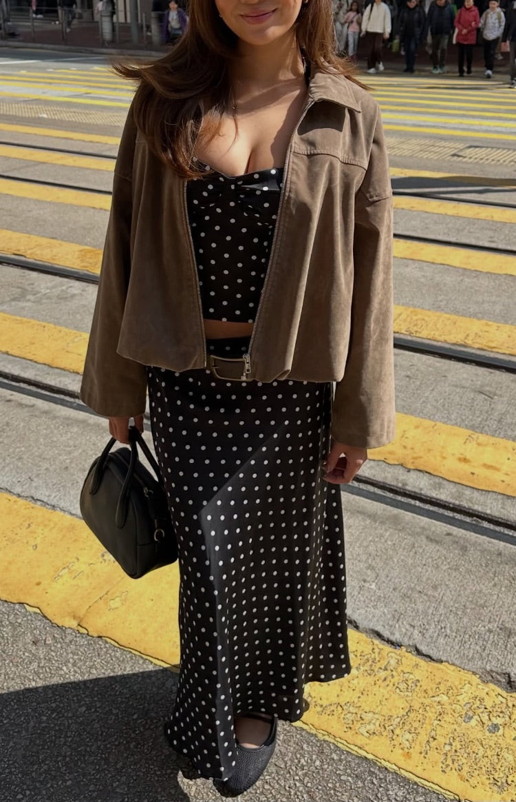 River Brown Suedette Bubble Hem Bomber Jacket — 17