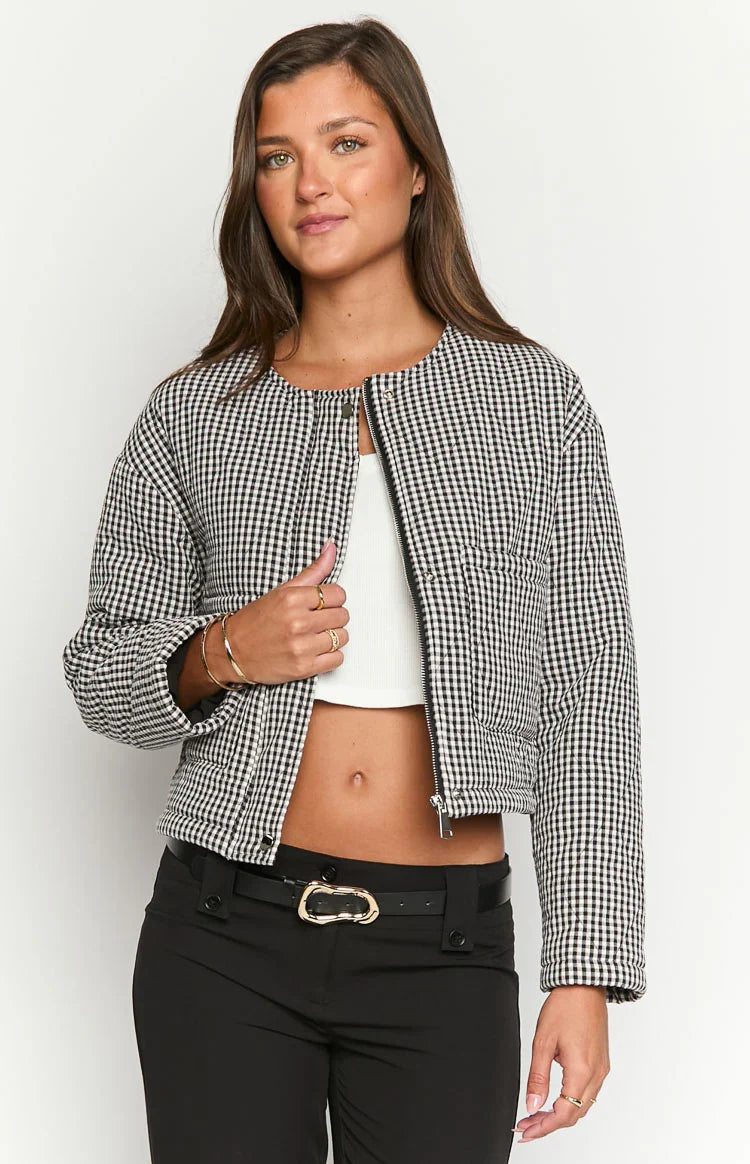 Lennie Black Gingham Quilted Jacket — 3