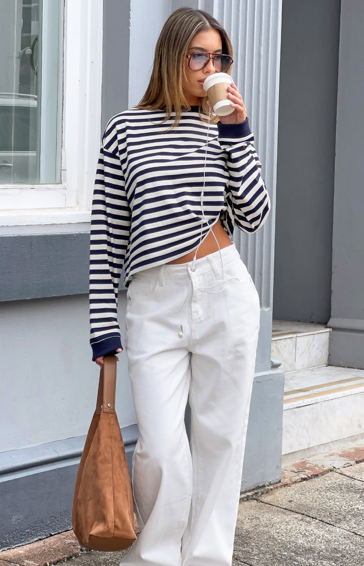 So Breezy Navy Stripe Long Sleeve Top — 3