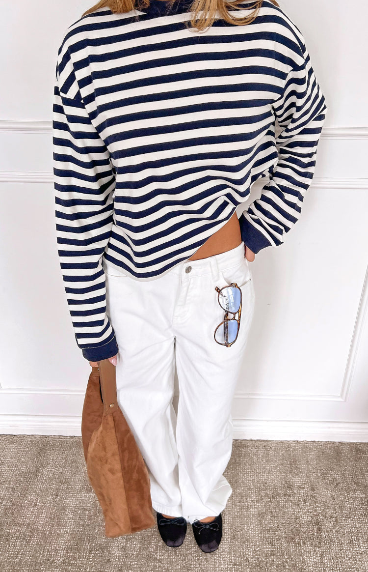So Breezy Navy Stripe Long Sleeve Top — 4