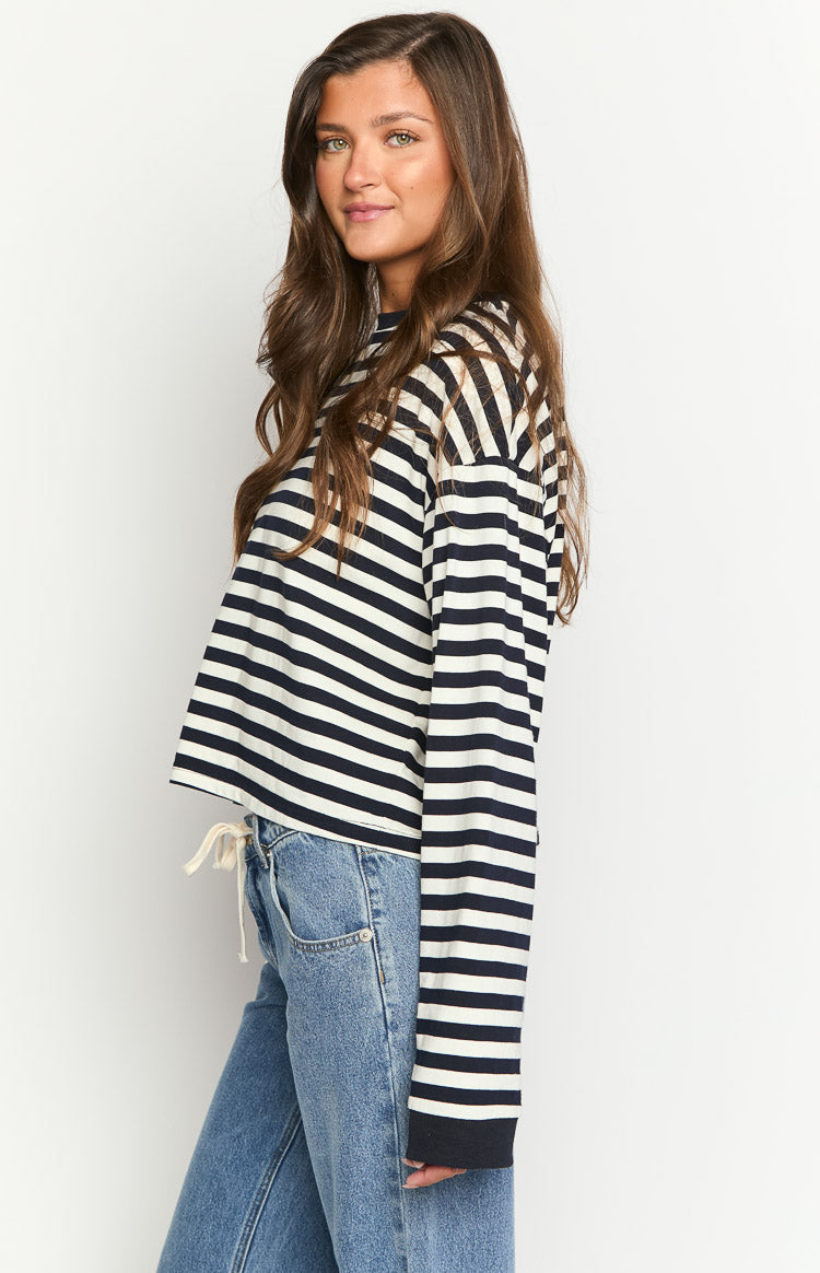 So Breezy Navy Stripe Long Sleeve Top — 9