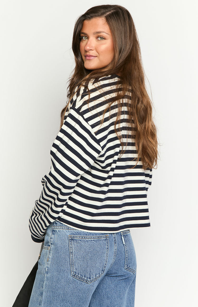 So Breezy Navy Stripe Long Sleeve Top — 10