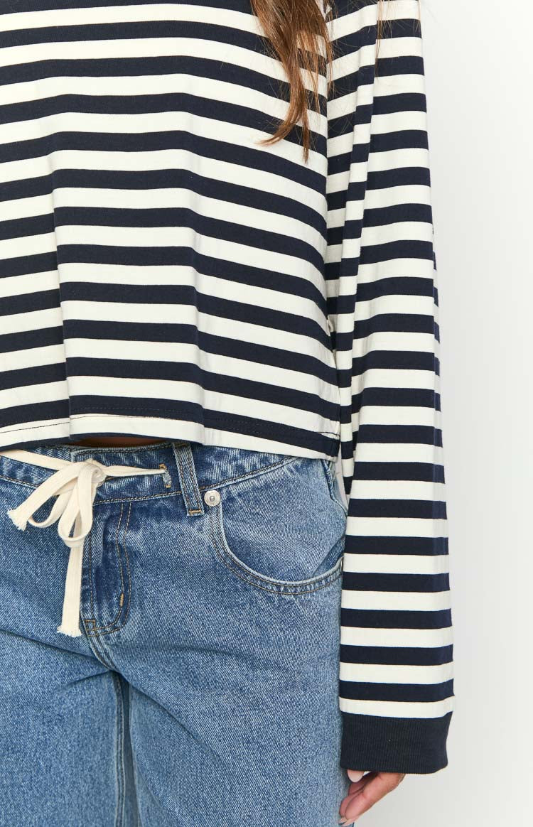 So Breezy Navy Stripe Long Sleeve Top — 11