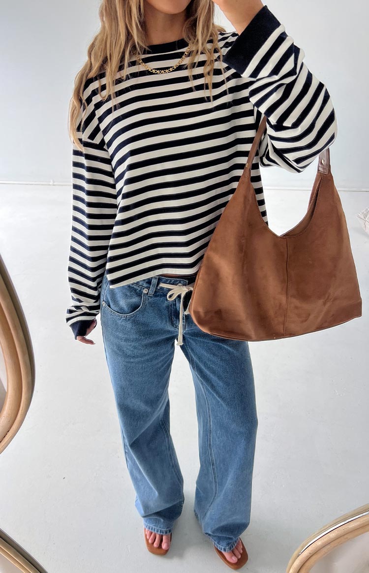 So Breezy Navy Stripe Long Sleeve Top — 16