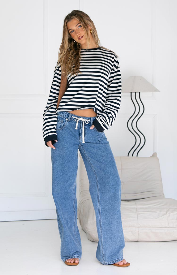 So Breezy Navy Stripe Long Sleeve Top — 17