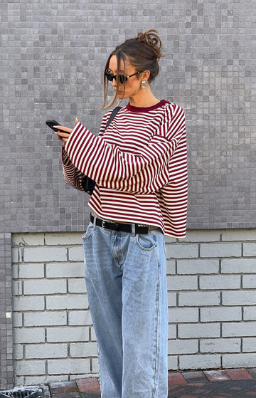 Lioness Bloom Wine Stripe Long Sleeve Top — 1