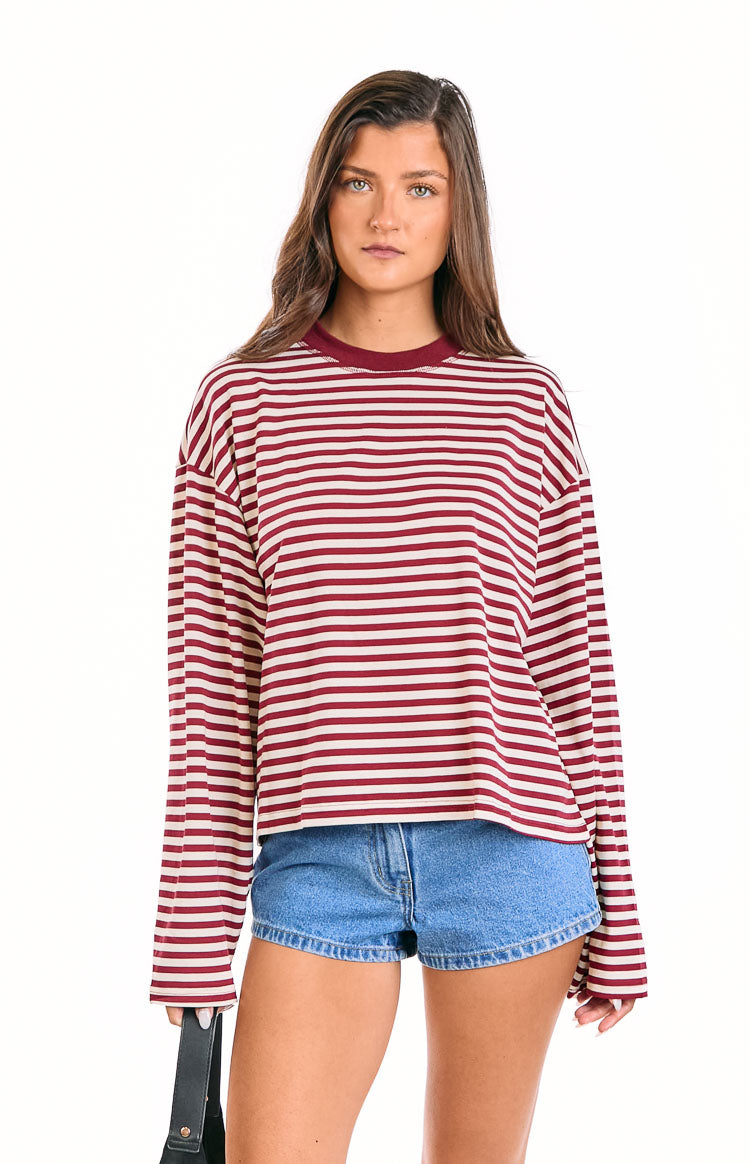 Lioness Bloom Wine Stripe Long Sleeve Top — 1