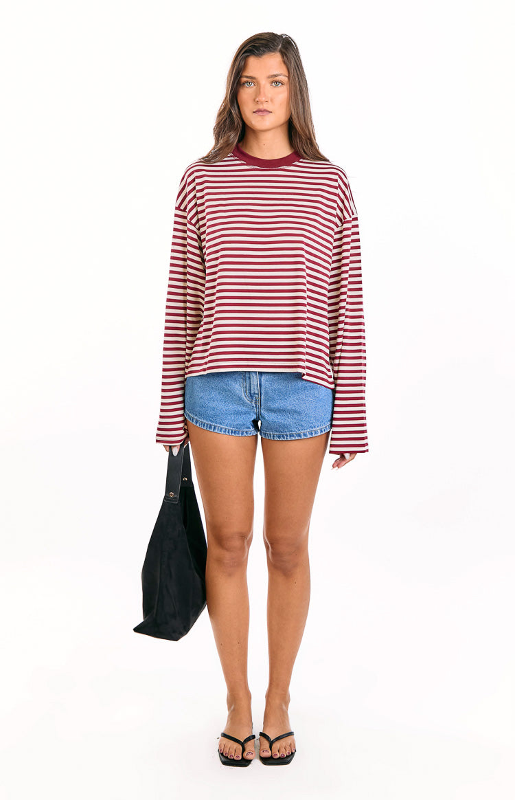 Lioness Bloom Wine Stripe Long Sleeve Top — 3