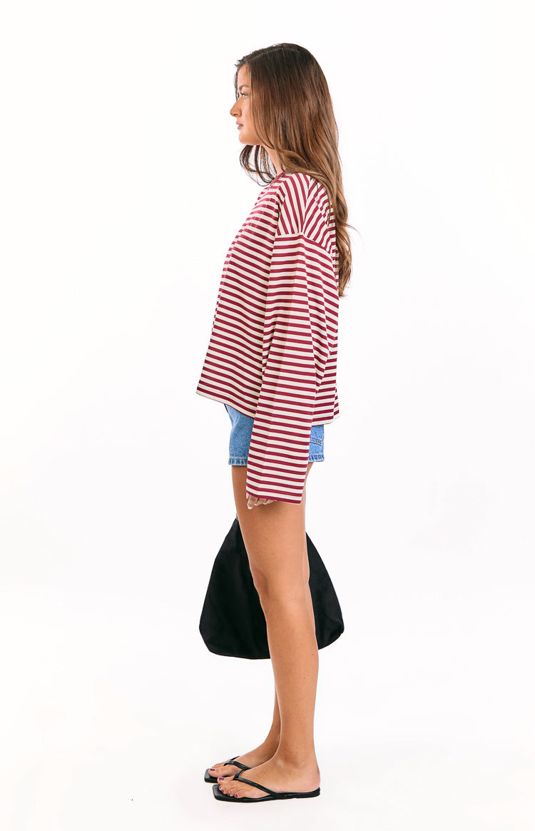 Lioness Bloom Wine Stripe Long Sleeve Top — 4