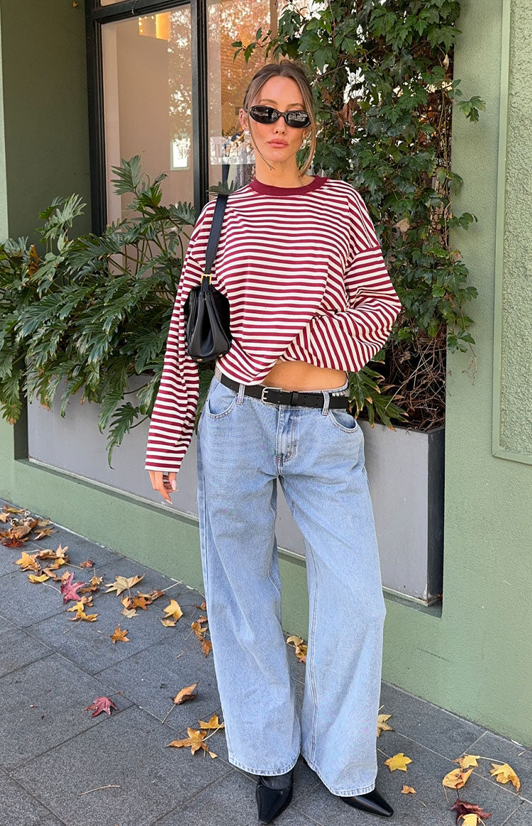 Lioness Bloom Wine Stripe Long Sleeve Top — 9