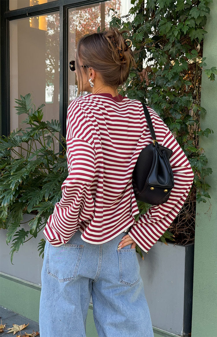 Lioness Bloom Wine Stripe Long Sleeve Top — 11
