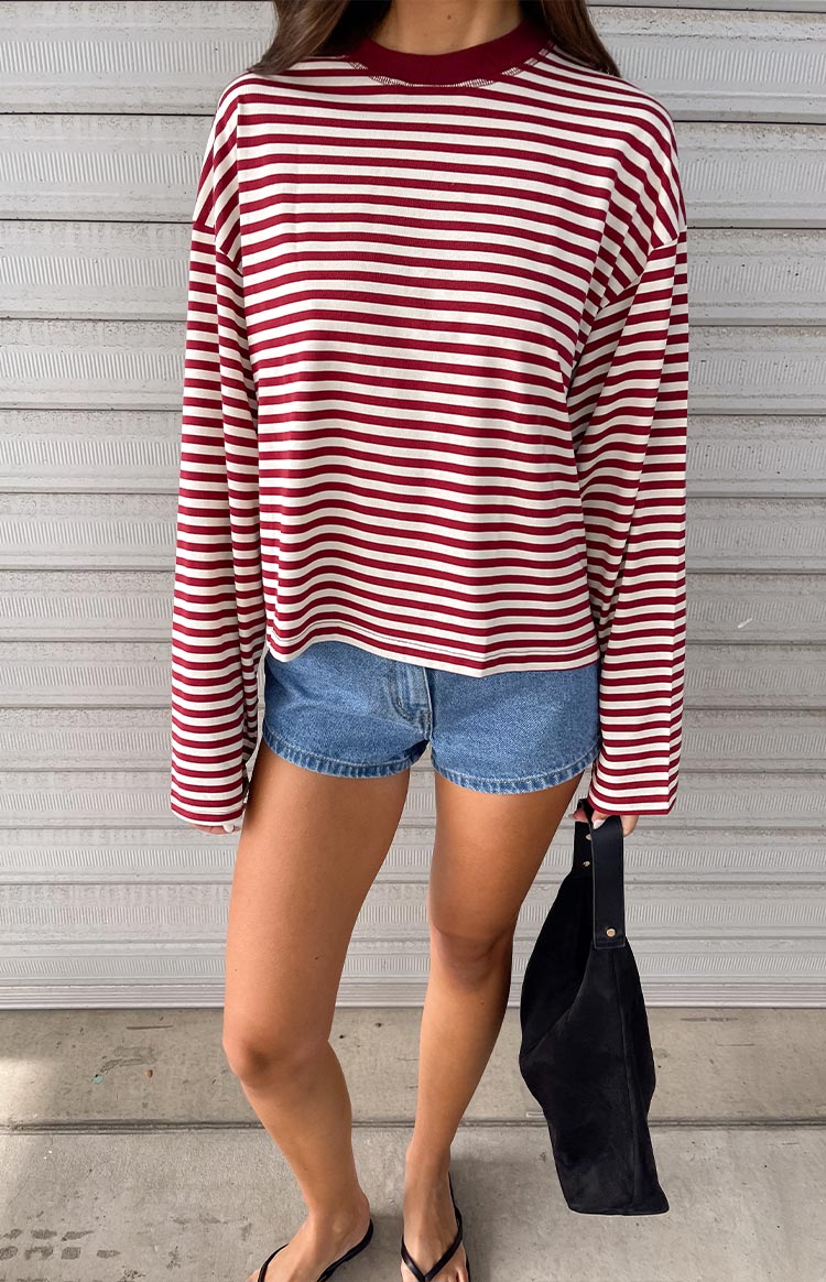 Lioness Bloom Wine Stripe Long Sleeve Top — 13