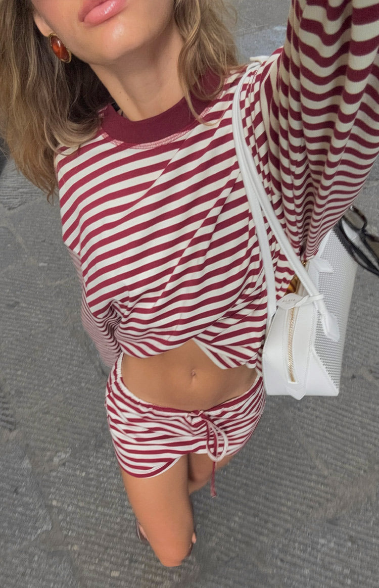 Lioness Bloom Wine Stripe Long Sleeve Top — 16