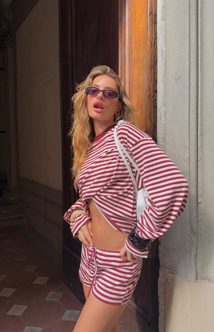Lioness Bloom Wine Stripe Long Sleeve Top — 23