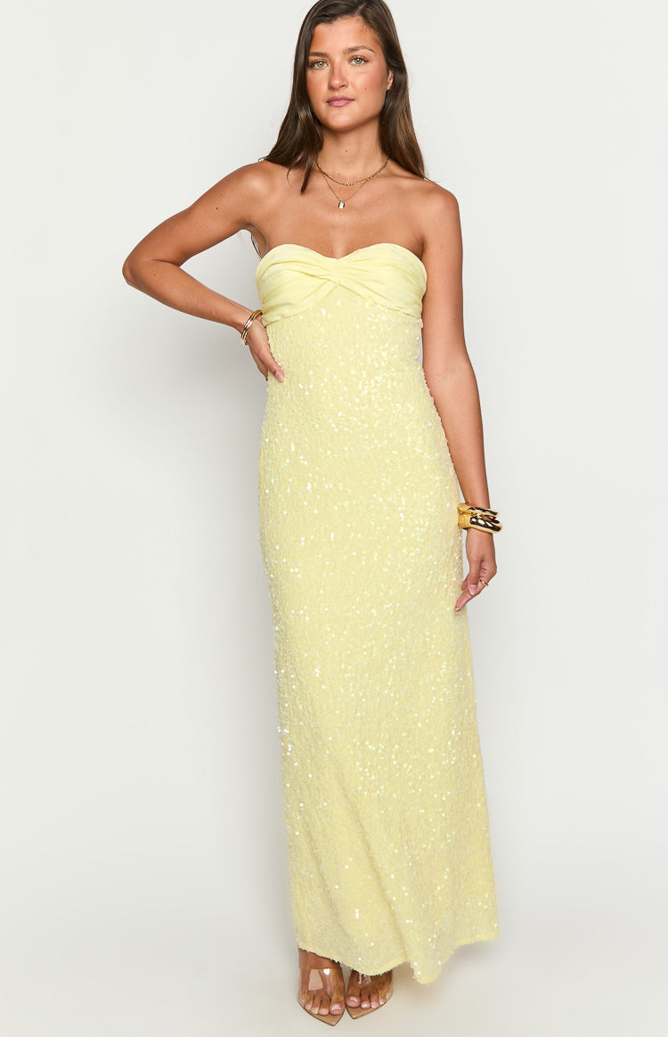 Ashley Yellow Sequin Strapless Maxi Dress — 3