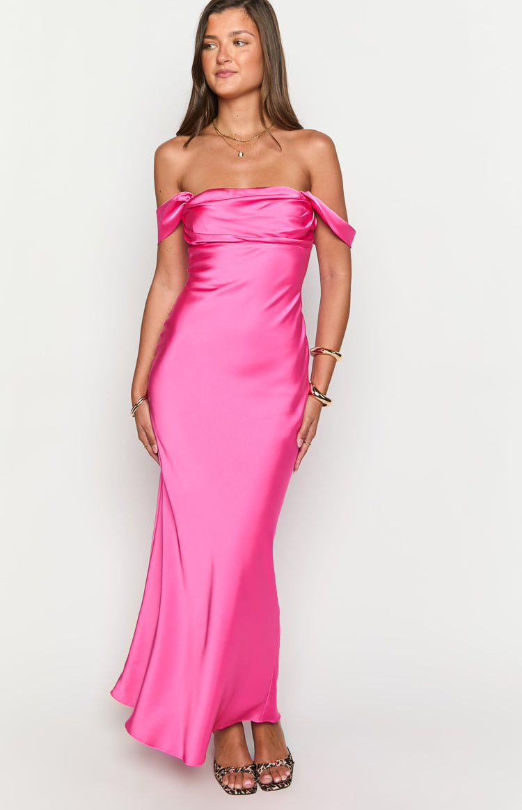 Ella Hot Pink Off Shoulder Formal Dress — 3