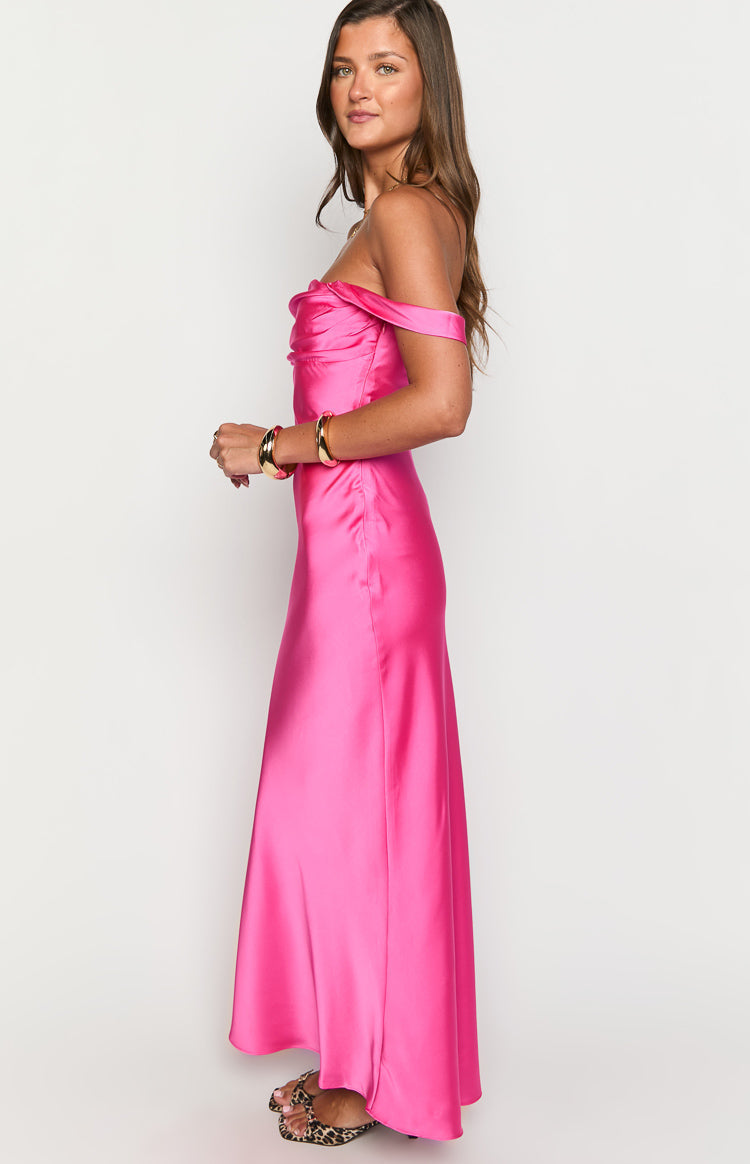 Ella Hot Pink Off Shoulder Formal Dress — 4