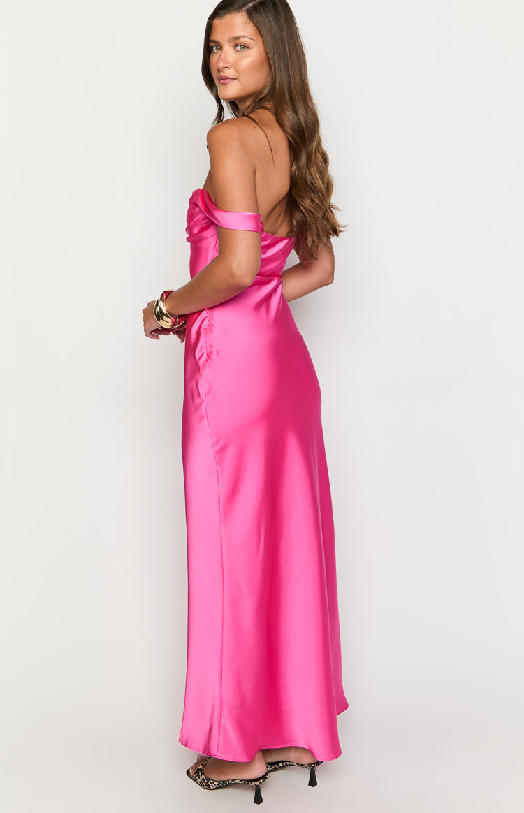 Ella Hot Pink Off Shoulder Formal Dress — 5