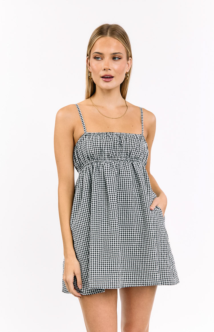 Avara Black Gingham Mini Dress — 1