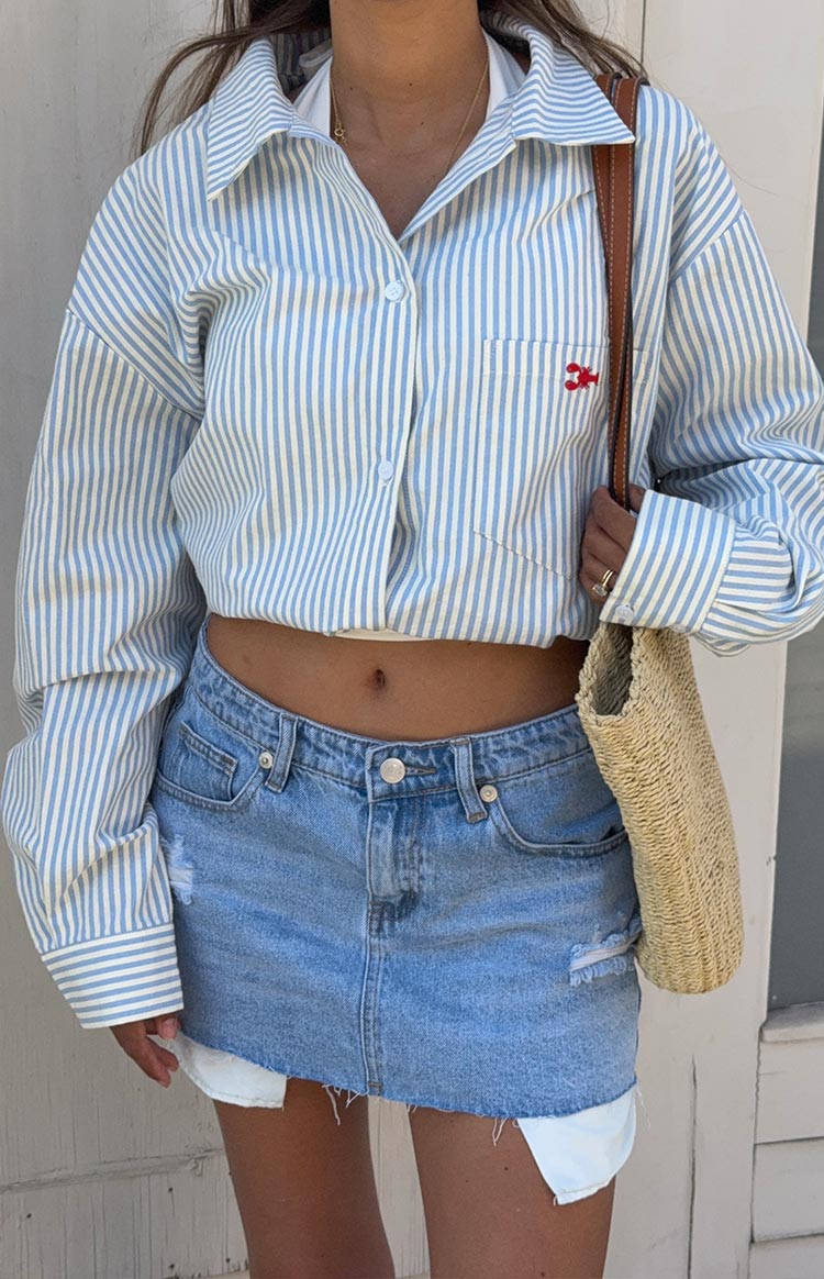 Found Love Light Wash Denim Low Rise Mini Skirt — 11