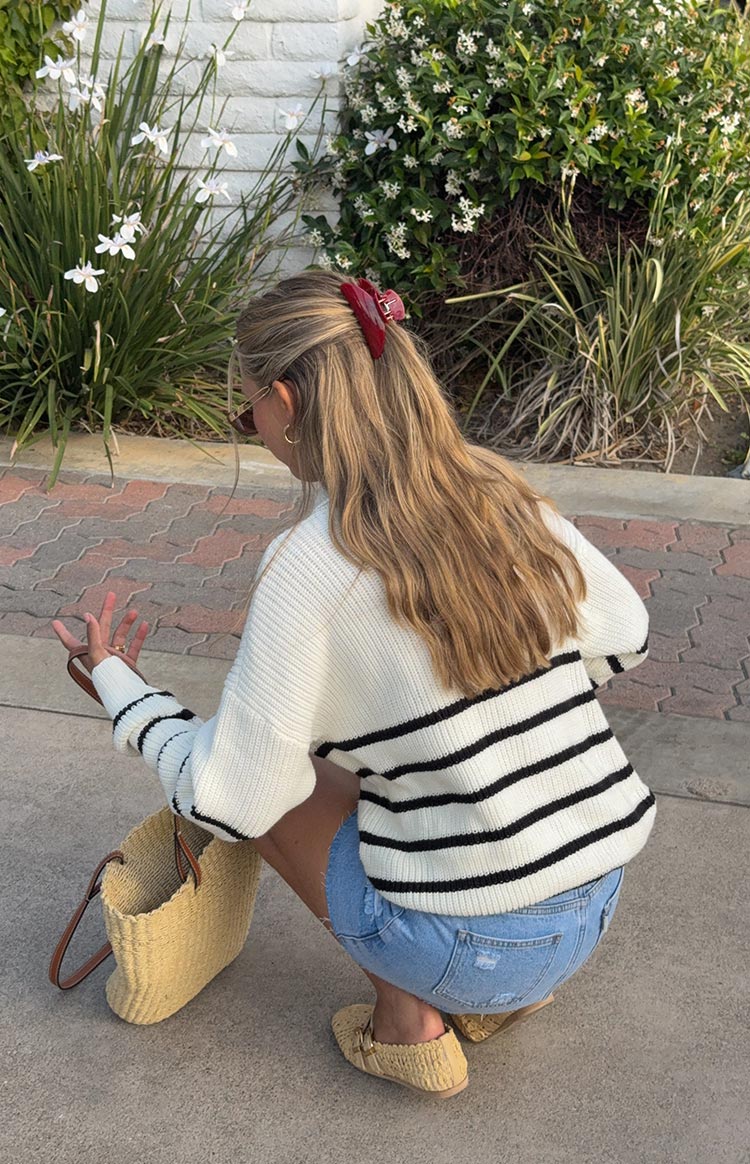 Copenhagen Cream Stripe Quarter Zip Knit Jumper — 6