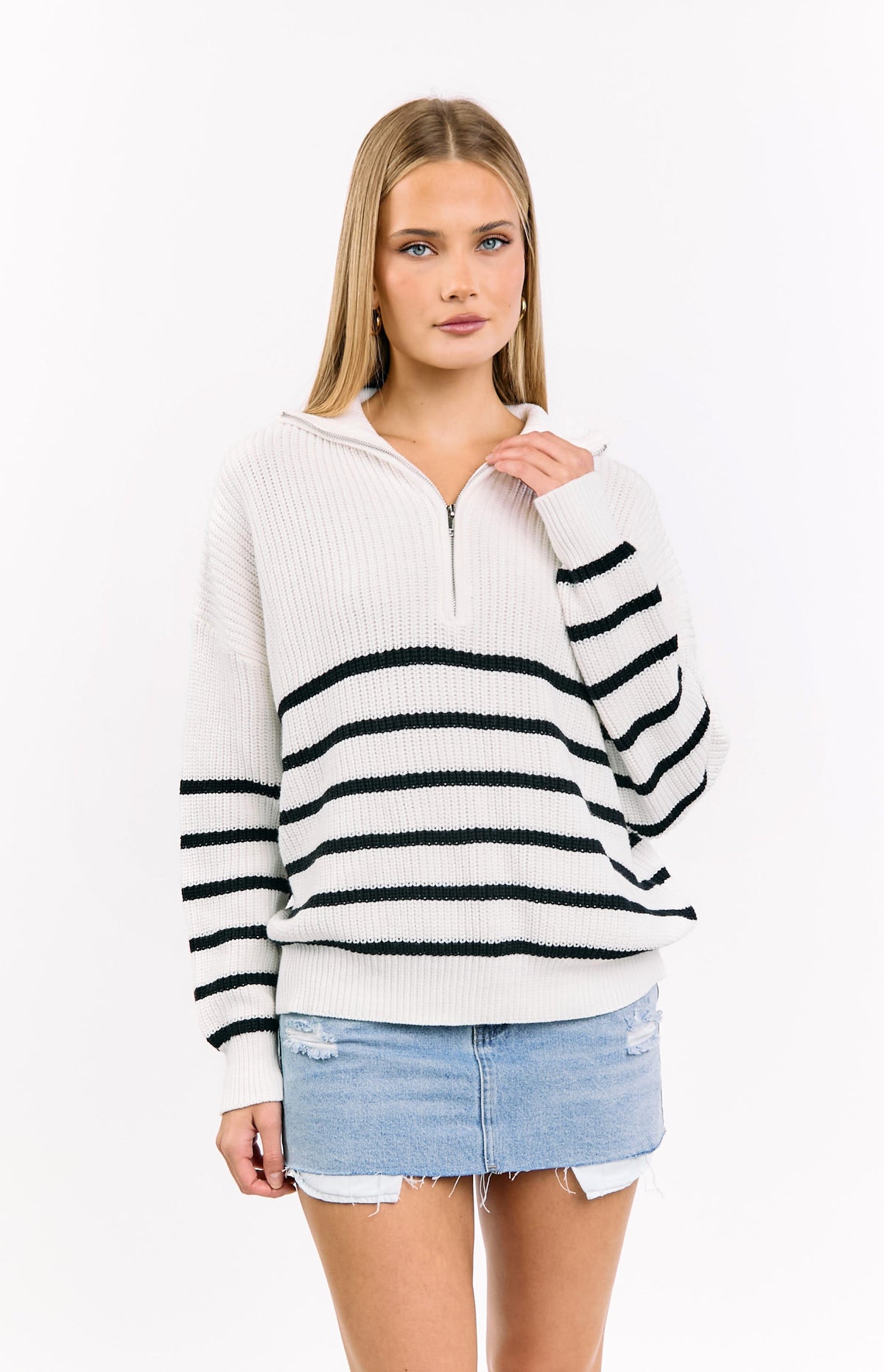 Copenhagen Cream Stripe Quarter Zip Knit Jumper — 3
