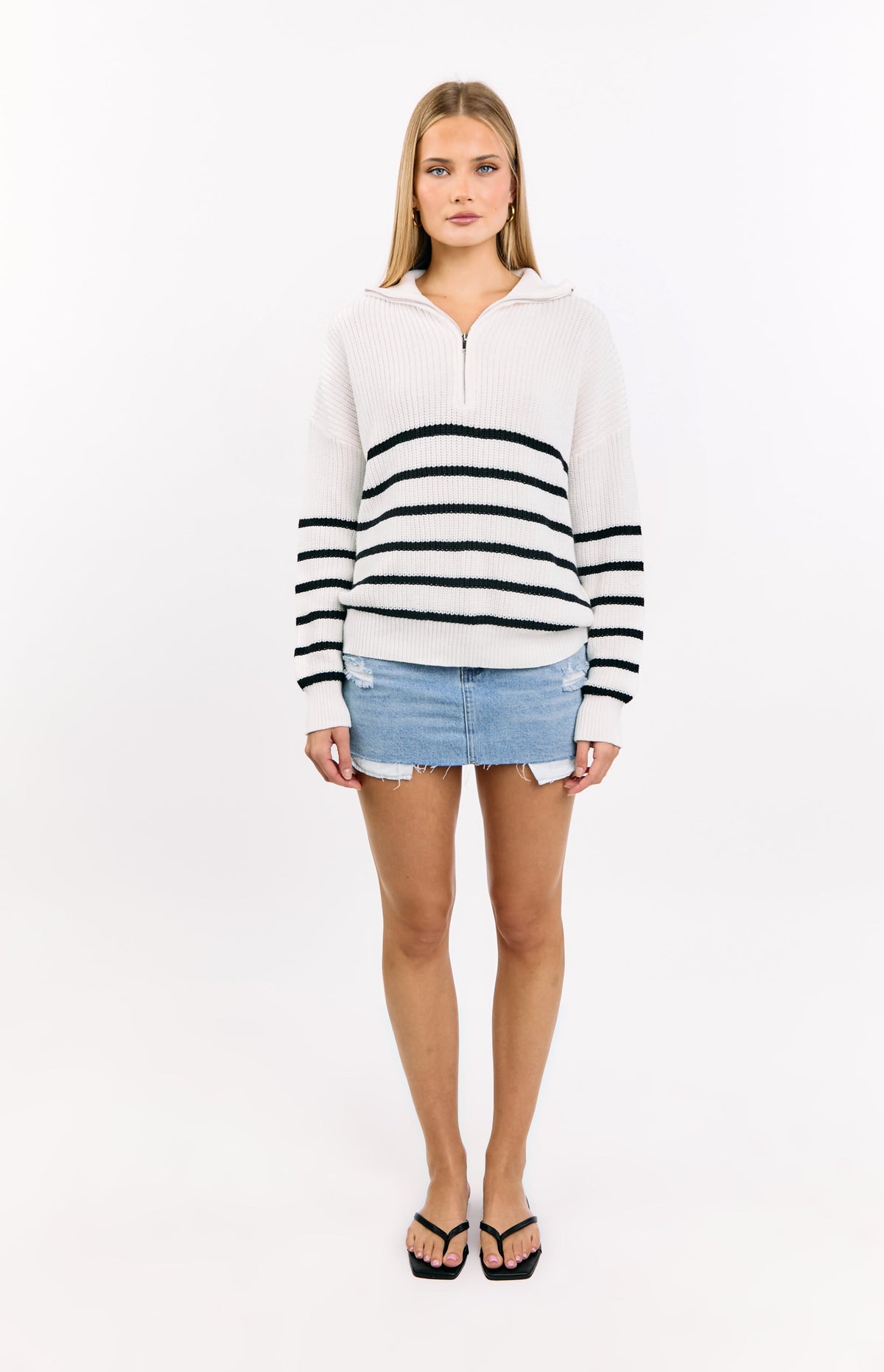 Copenhagen Cream Stripe Quarter Zip Knit Jumper — 8