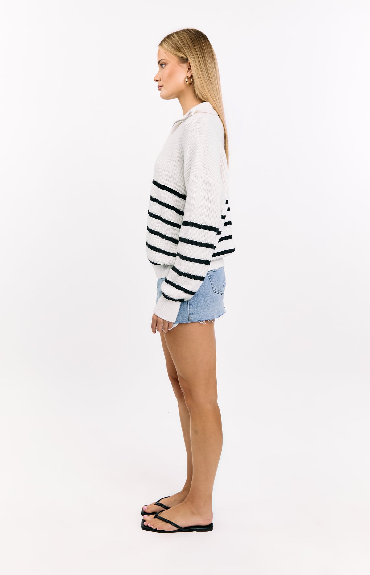 Copenhagen Cream Stripe Quarter Zip Knit Jumper — 9