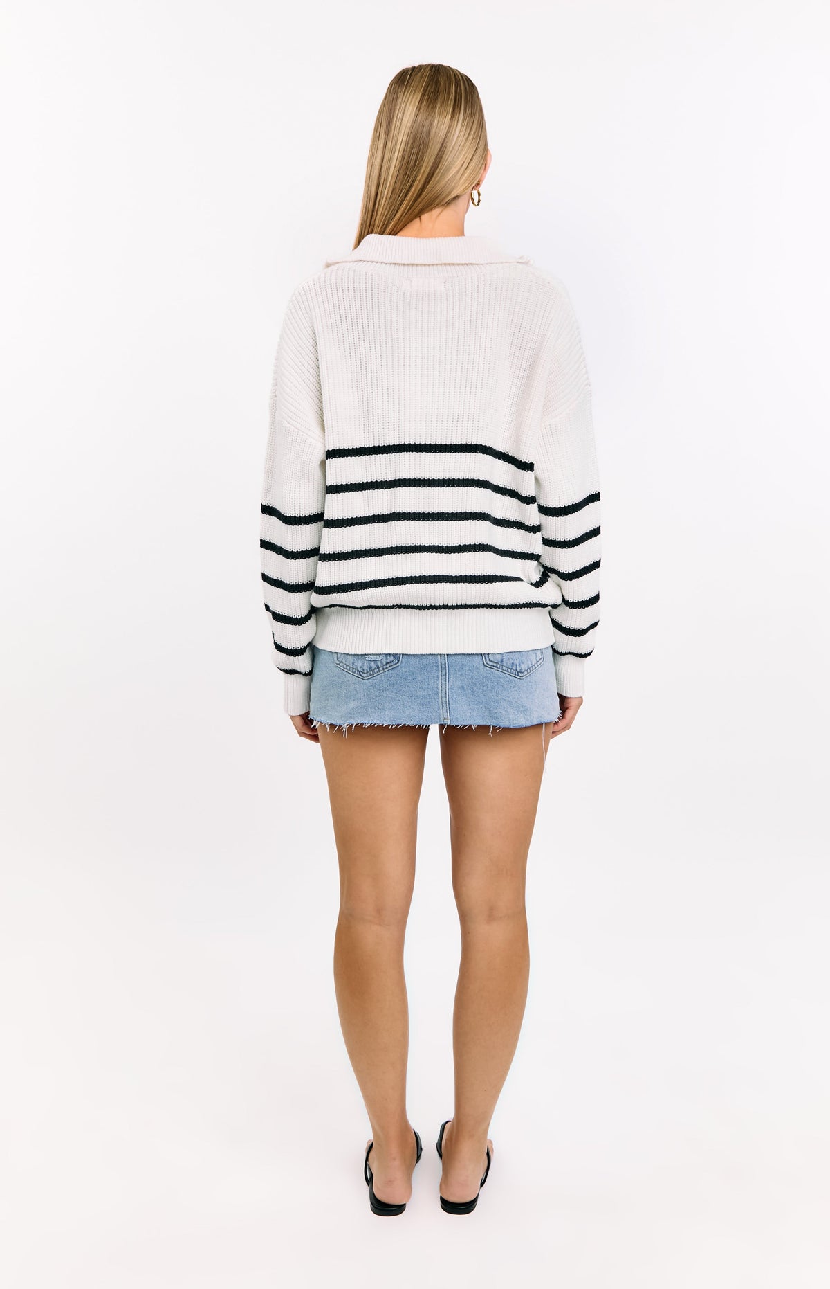 Copenhagen Cream Stripe Quarter Zip Knit Jumper — 10
