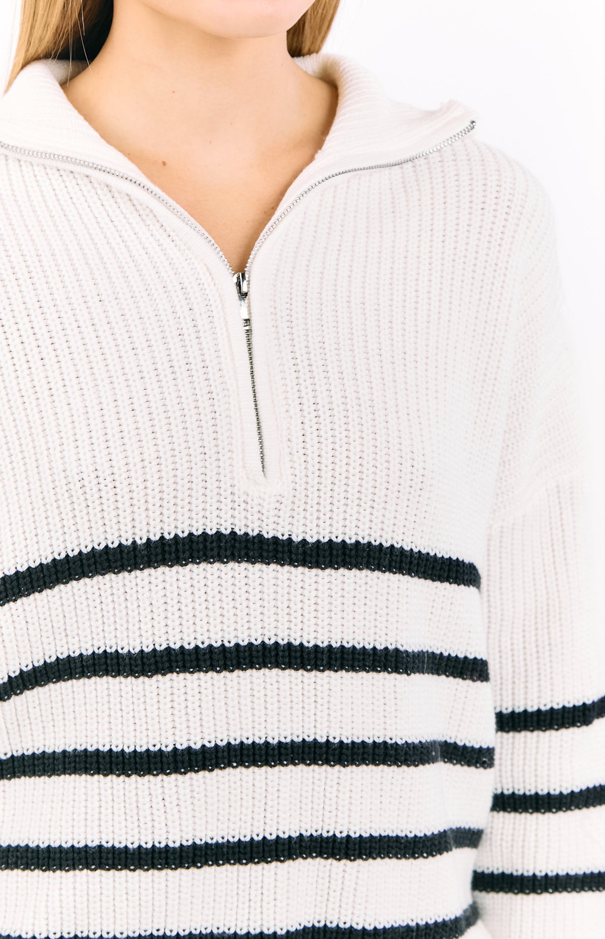 Copenhagen Cream Stripe Quarter Zip Knit Jumper — 12