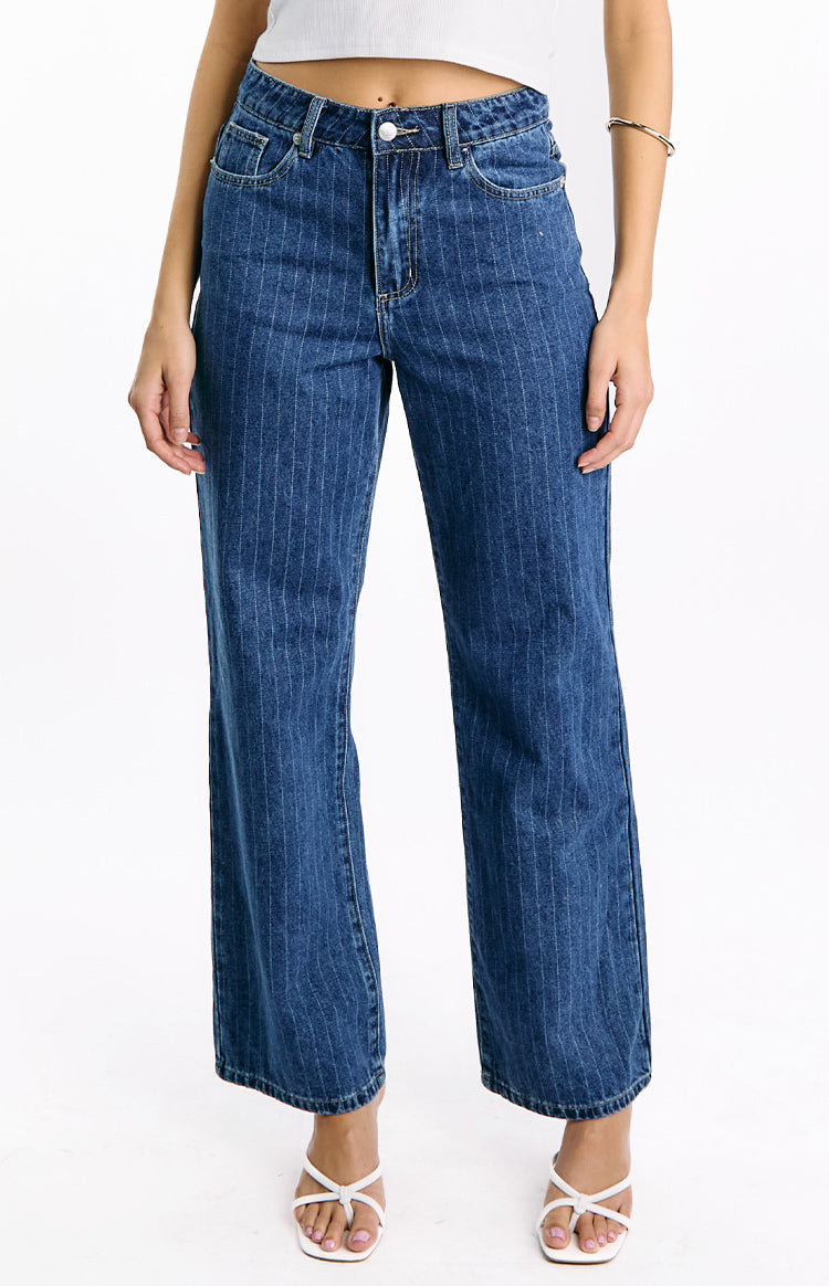Calliope Pinstripe Mid Wash Mid Rise Slouchy Jeans — 2