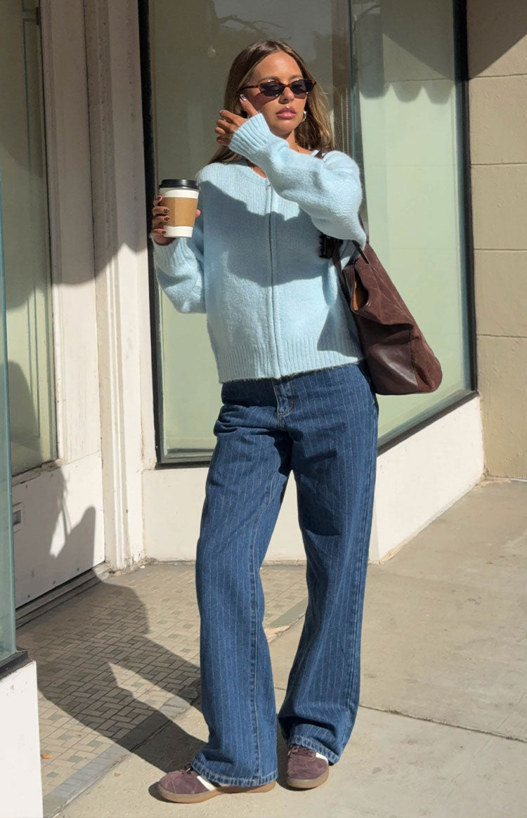 Calliope Pinstripe Mid Wash Mid Rise Slouchy Jeans — 3