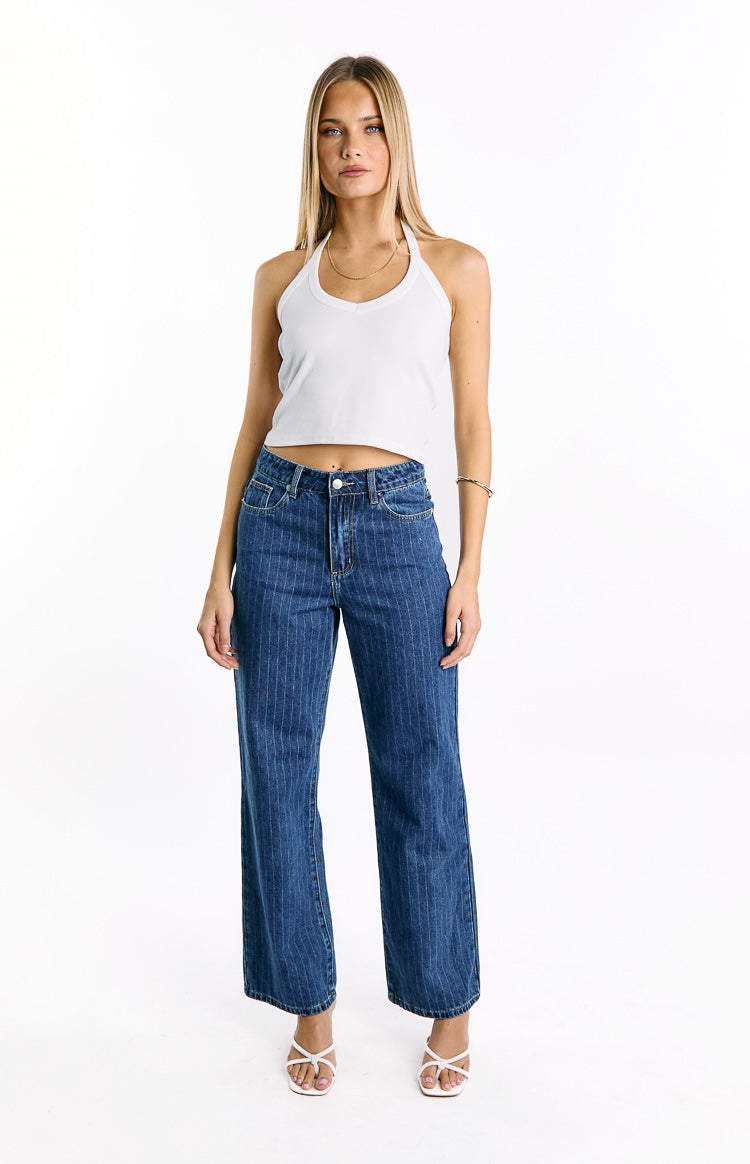 Calliope Pinstripe Mid Wash Mid Rise Slouchy Jeans — 5