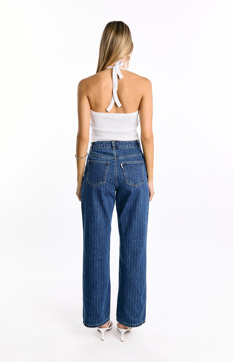Calliope Pinstripe Mid Wash Mid Rise Slouchy Jeans — 8