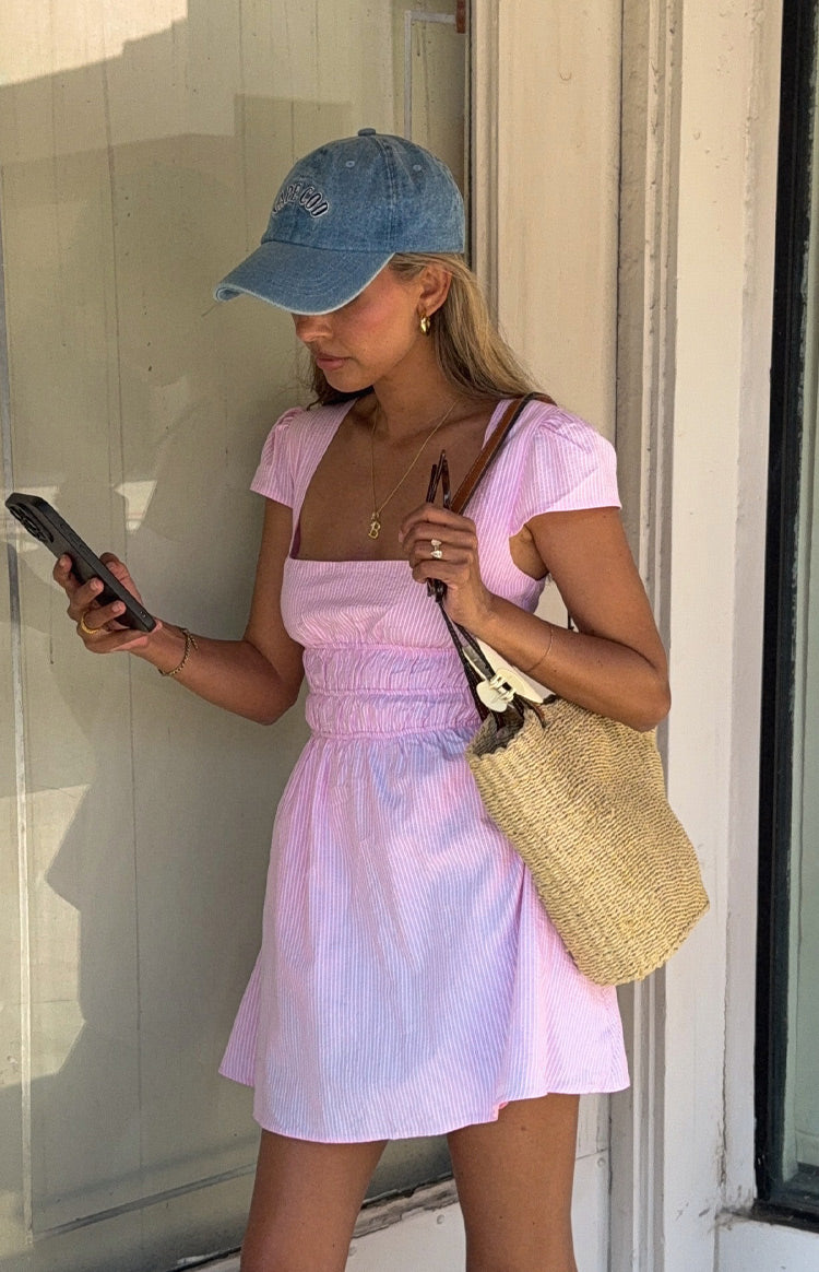 Clairo Light Pink Stripe Cap Sleeve Mini dress — 1
