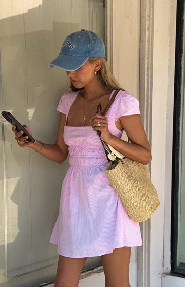 Clairo Light Pink Stripe Cap Sleeve Mini dress — 1