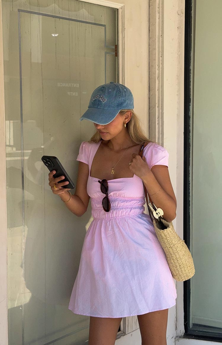 Clairo Light Pink Stripe Cap Sleeve Mini dress — 8