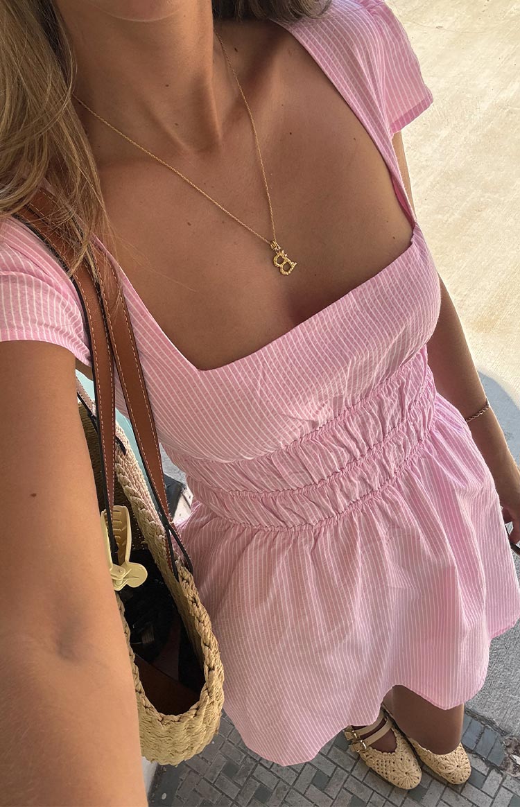 Clairo Light Pink Stripe Cap Sleeve Mini dress — 9