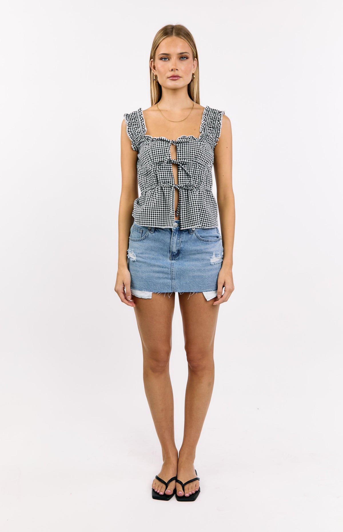 Neevie Black Gingham Tie Top — 3