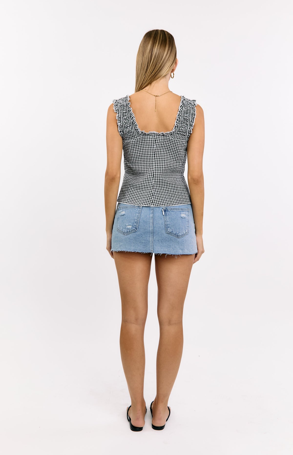 Neevie Black Gingham Tie Top — 5