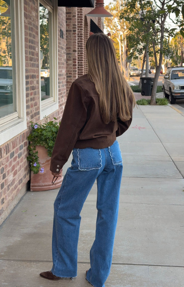 Kansis Mid Wash Scallop Pockets Uneven Waist Jeans — 3