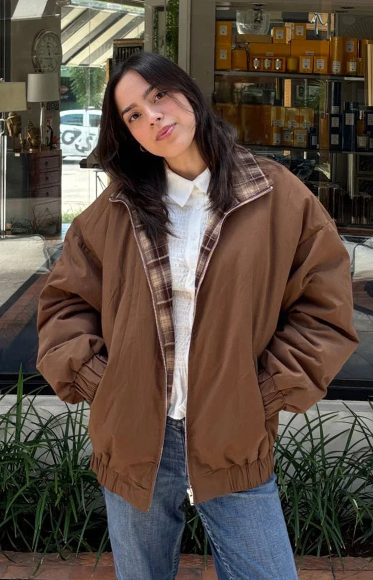 All I Wanted Brown Plaid Puffer Jacket — 3