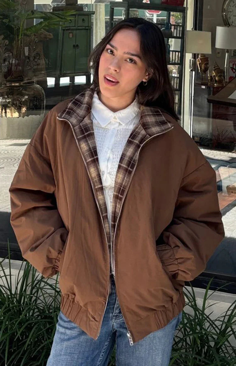 All I Wanted Brown Plaid Puffer Jacket — 4