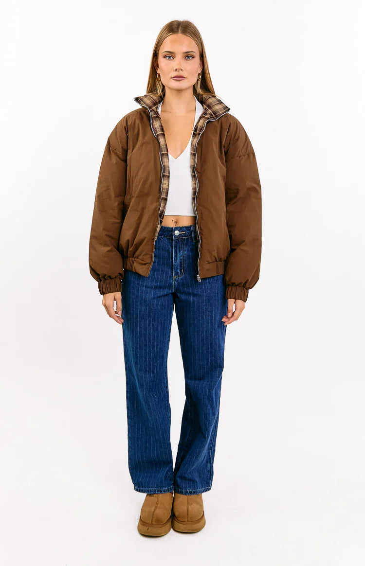 All I Wanted Brown Plaid Puffer Jacket — 6
