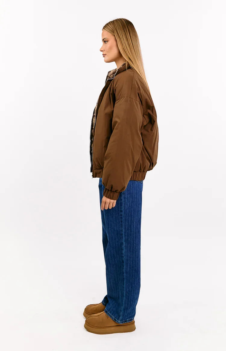 All I Wanted Brown Plaid Puffer Jacket — 7