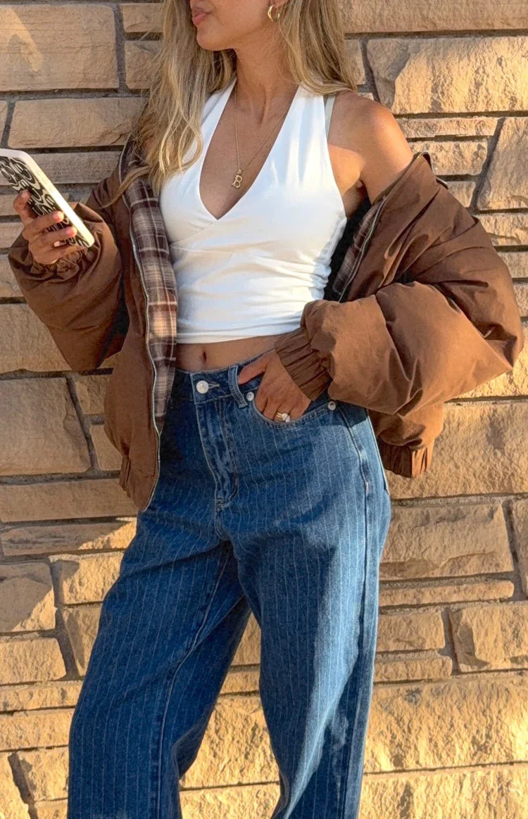 All I Wanted Brown Plaid Puffer Jacket — 10